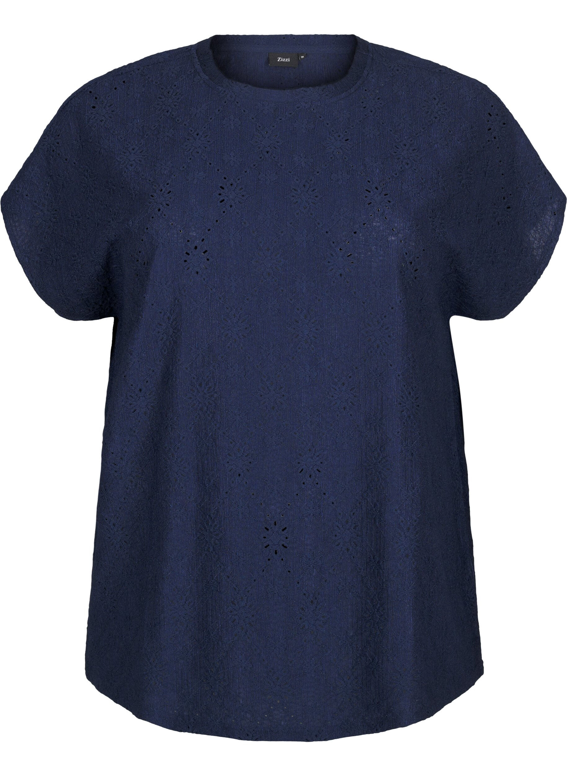 Zizzi Bluse med korte ermer og blomsterbroderi, Naval Academy, Packshot image number 0