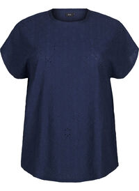 Bluse med korte ermer og blomsterbroderi, Naval Academy Bluse med korte ermer og blomsterbroderi