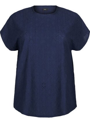 Zizzi Bluse med korte ermer og blomsterbroderi, Naval Academy, Packshot image number 0