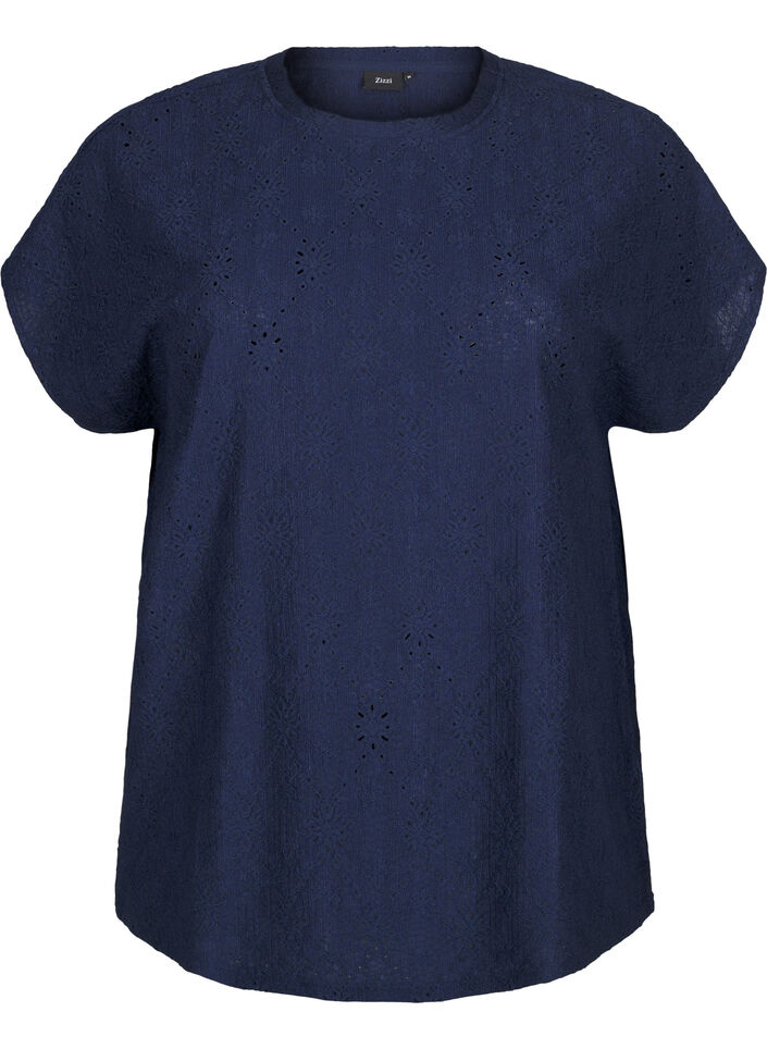 Bluse med korte ermer og blomsterbroderi, Naval Academy, Packshot image number 0