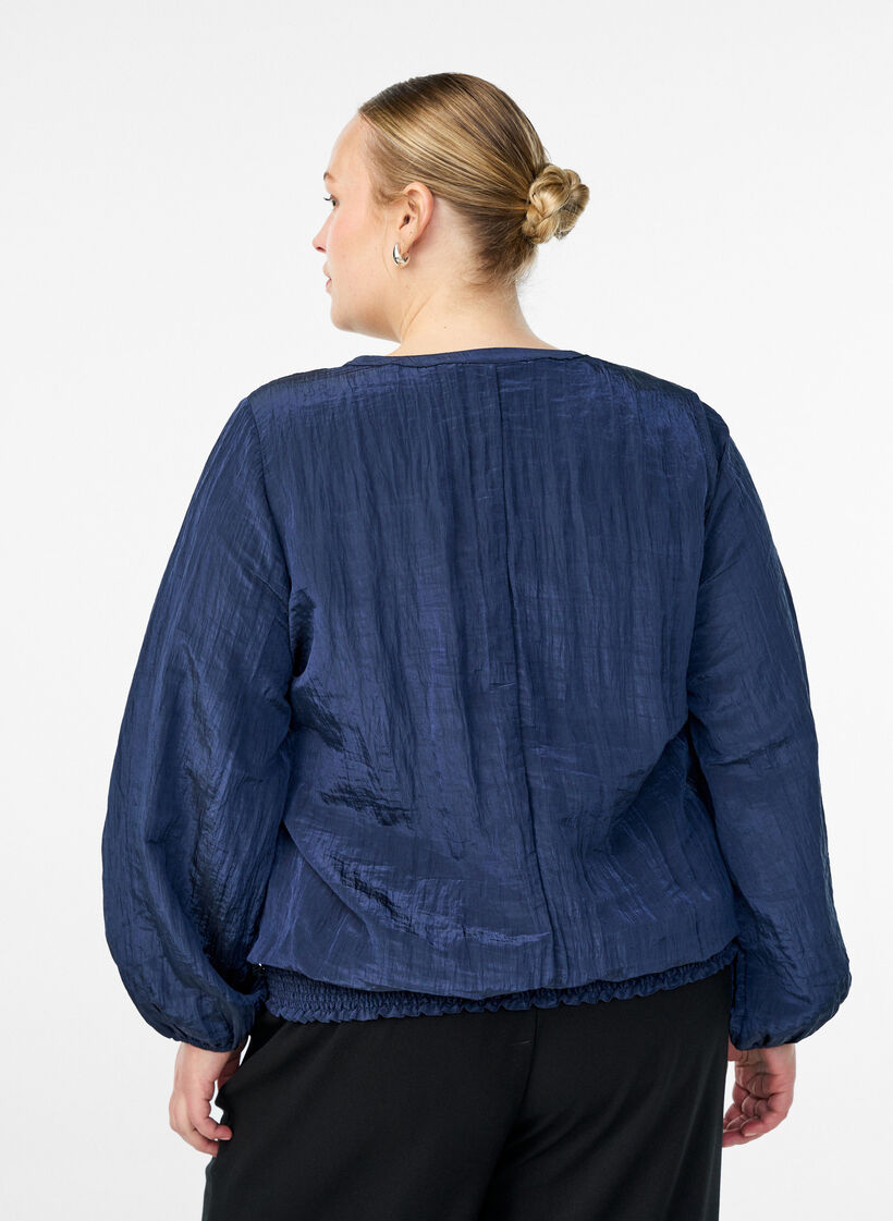 Bluse med V-hals og krøllete tekstur, Blå, Model image number 2