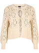 Strikket cardigan med bånd og hullmønster, Birch, Packshot image number 0