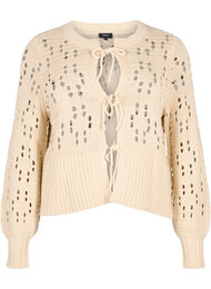 Strikket cardigan med bånd og hullmønster, Birch