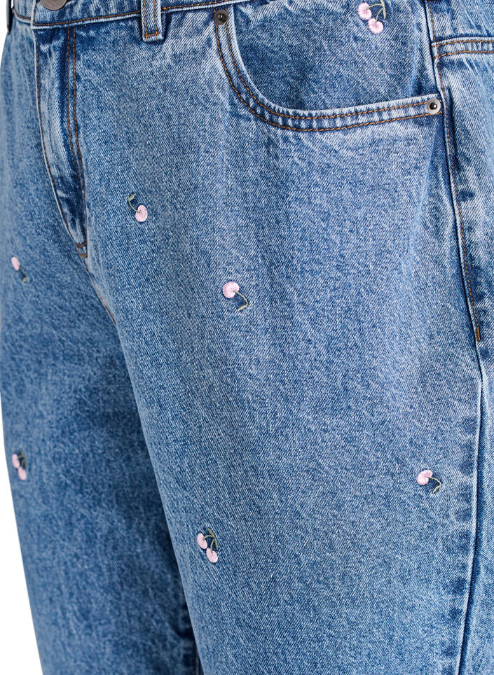 Mille mom-fit jeans med broderi, Blå, Packshot image number 2