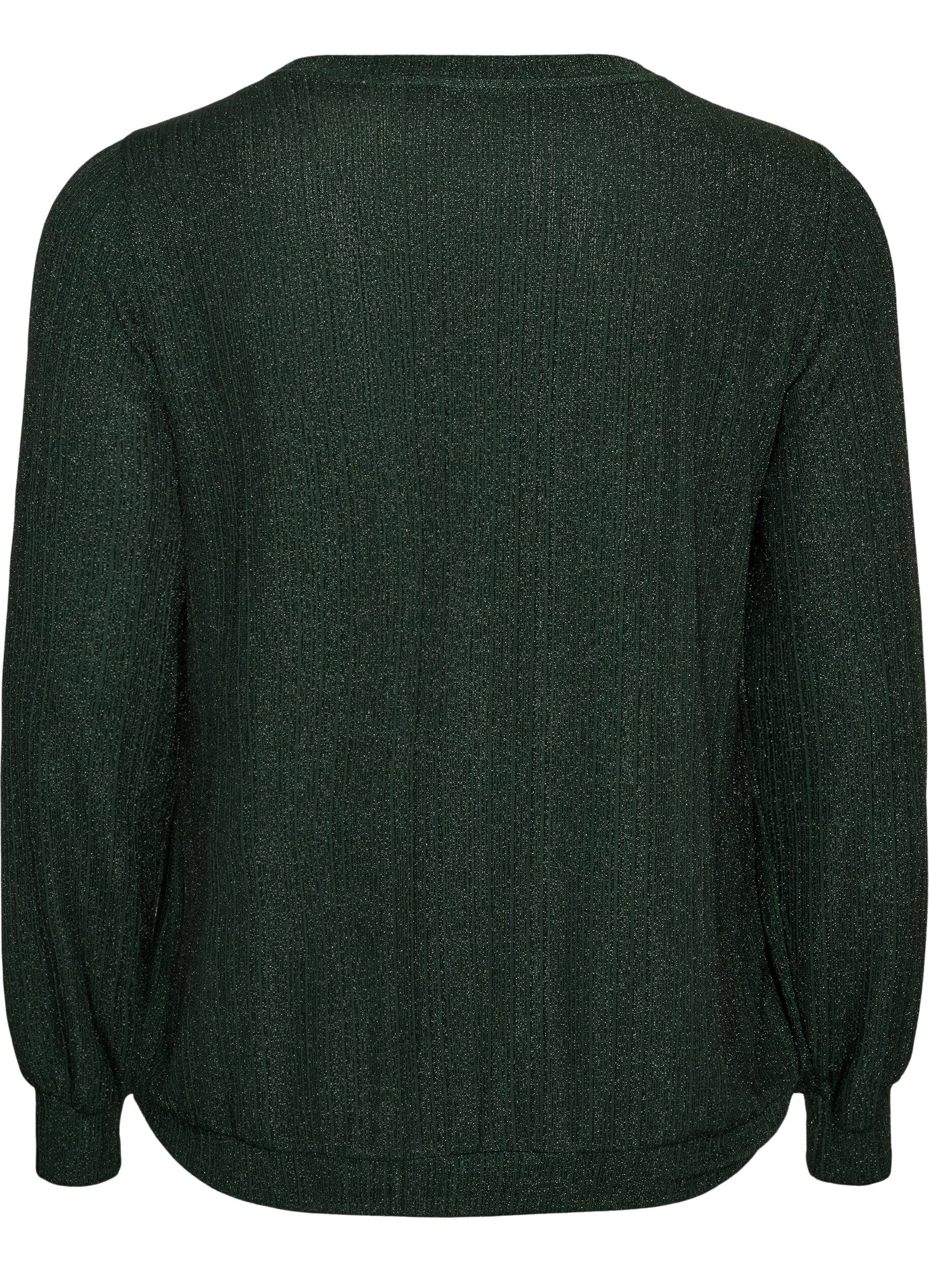 ZizziBluse med vertikal struktur og glittertr&aring;d, Gr&oslash;nn, Packshot image number 1