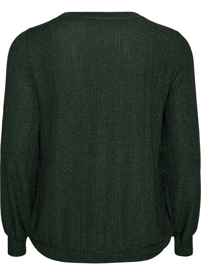 Bluse med vertikal struktur og glittertr&aring;d, Gr&oslash;nn, Packshot image number 1