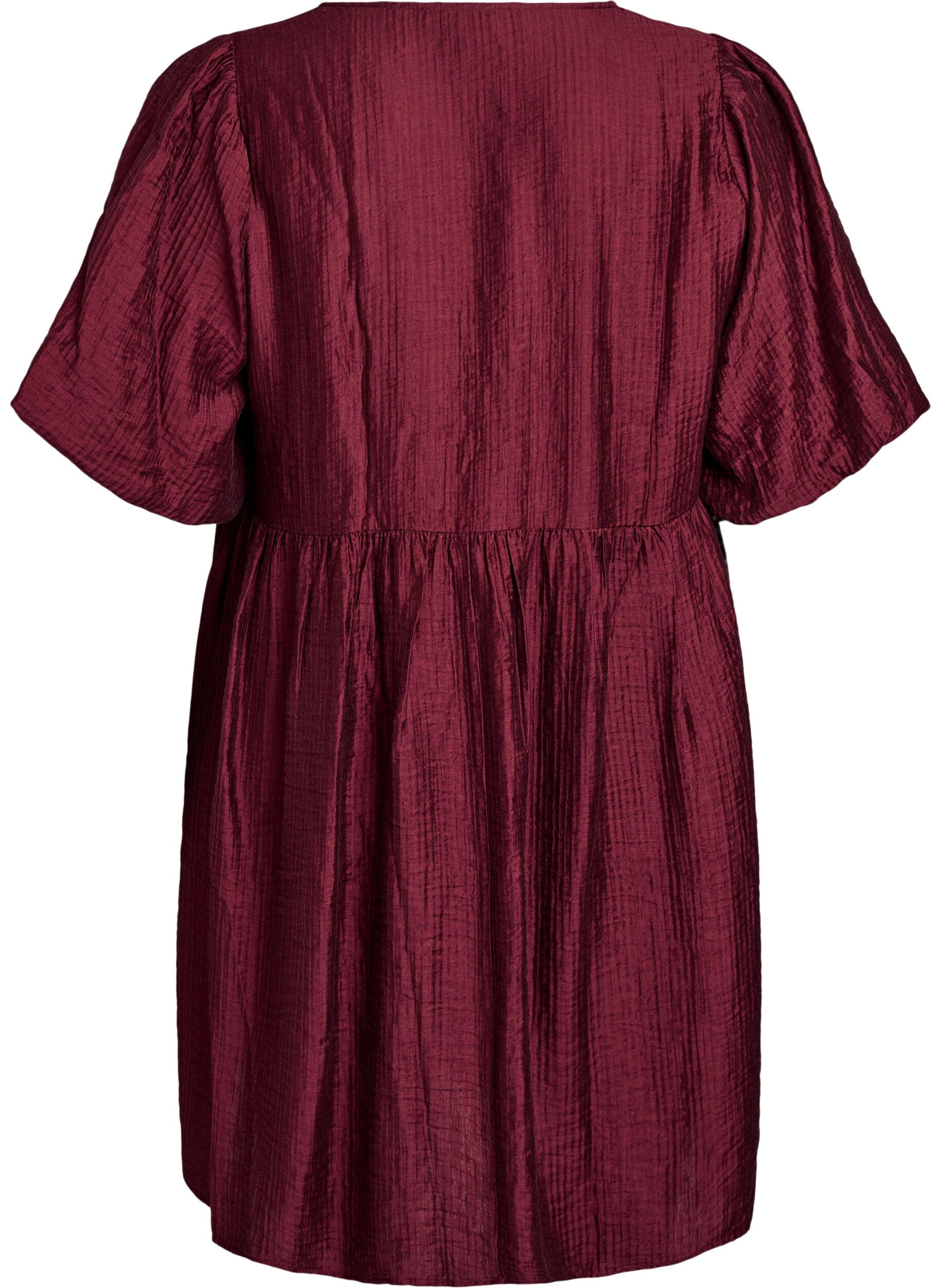 Zizzi Kort kjole med tekstur og korte ballong ermer, R&oslash;d, Packshot image number 1