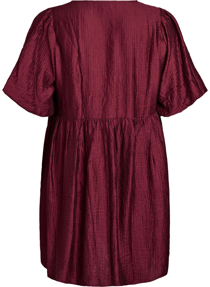 Kort kjole med tekstur og korte ballong ermer, Rød, Packshot image number 1