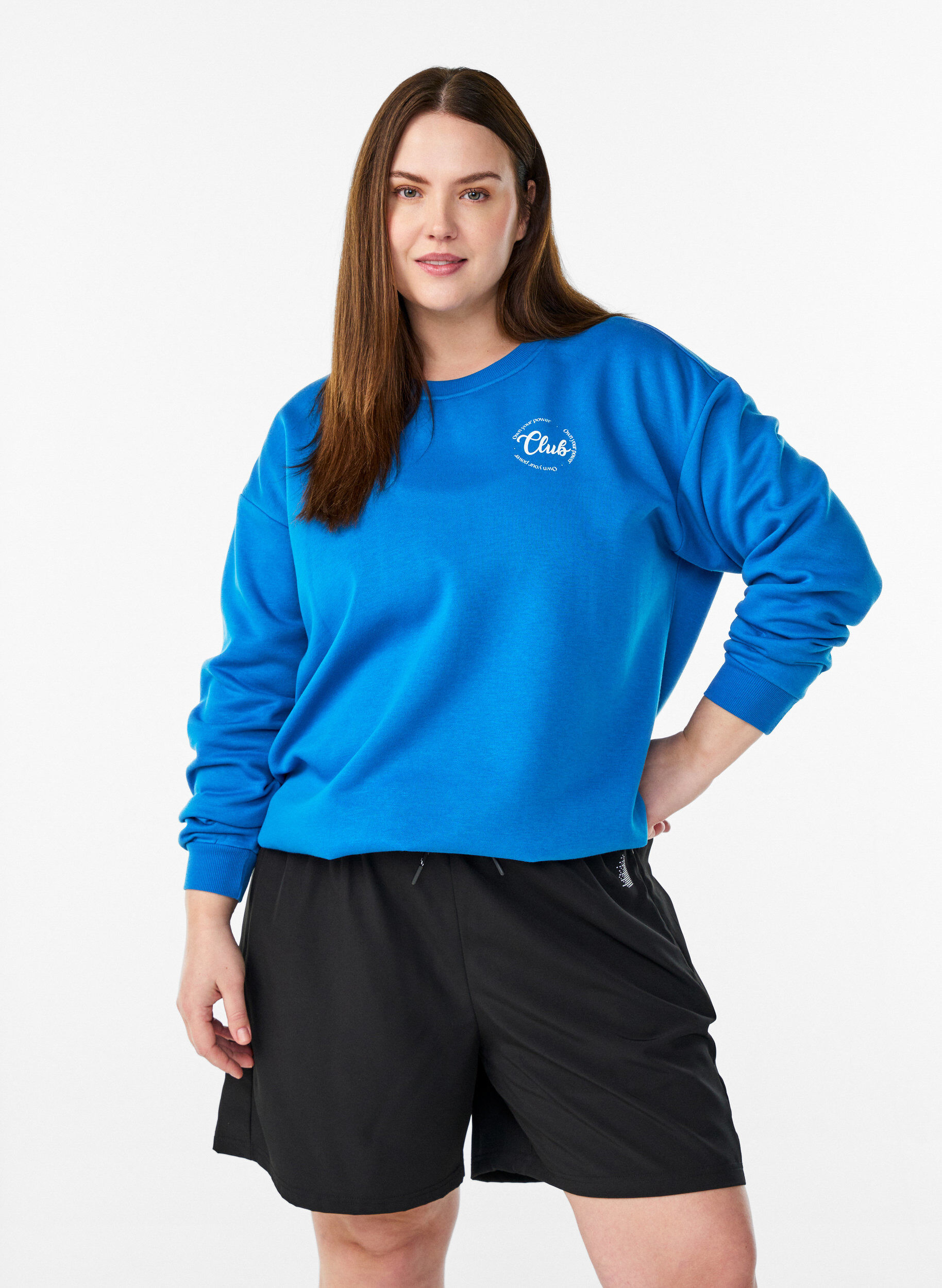 Genser med teksttrykk, Bl&aring;, Model