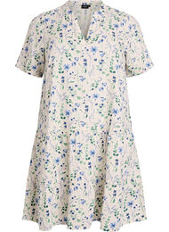 Kort A-linjekjole i bomullsmuslin, Beige