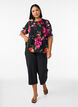 Bluse med blomstertrykk og peplum, Svart, Model image number 1