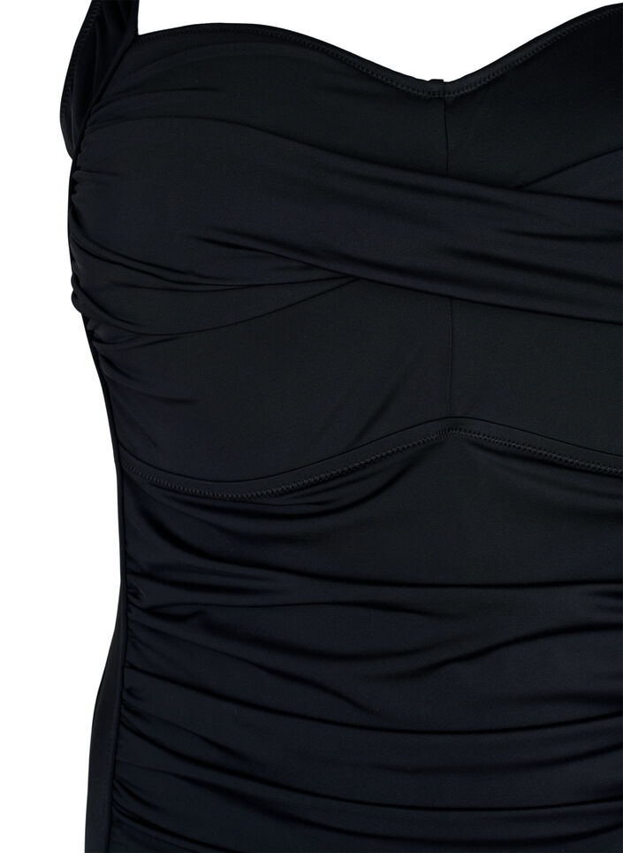 Vattert badedrakt med draperinger , Svart, Packshot image number 2