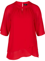 Chiffonbluse med 3/4-ermer, Tango Red