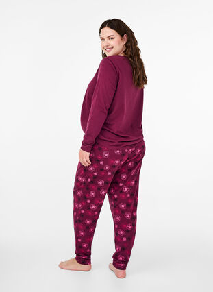 Zizzi Bomull Pyjamas bukser med utskrift, Mørk Bordeaux, Model image number 1