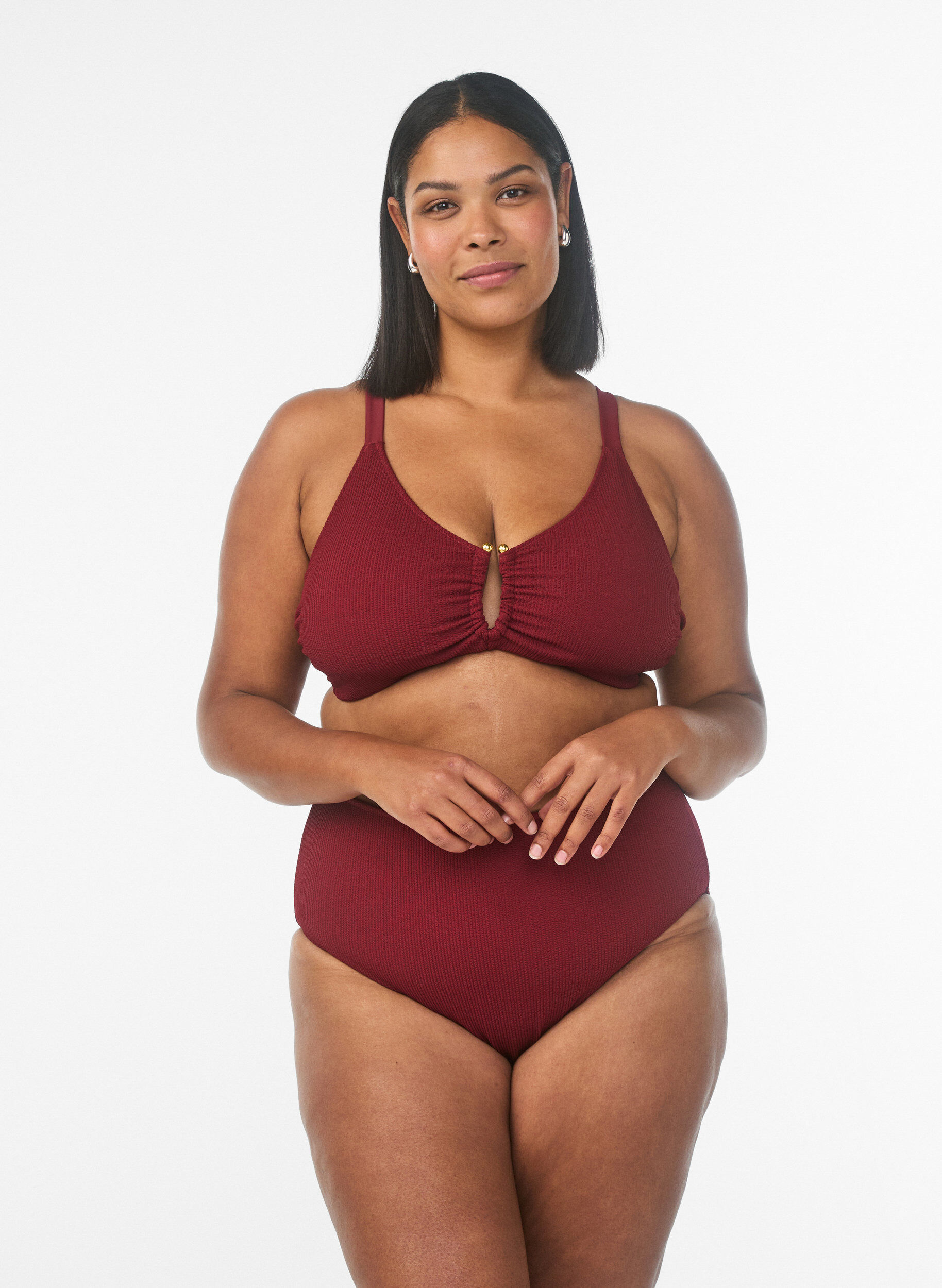 ZizziTeksturert bikinioverdel med gulldetaljer, R&oslash;d, Model image number 1