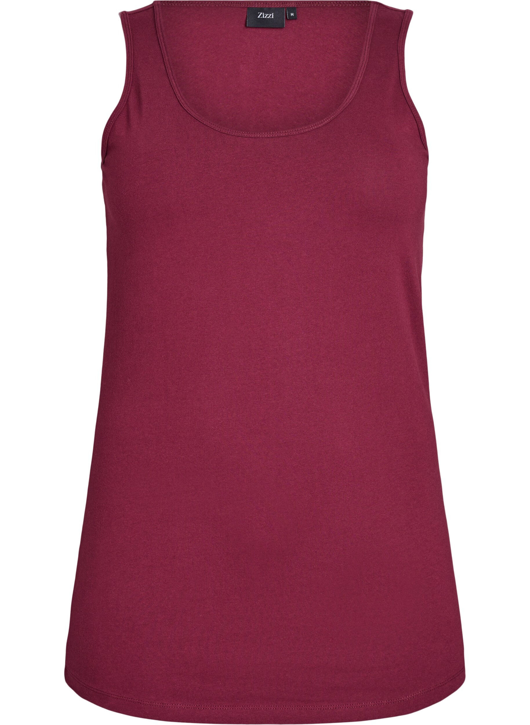 ZizziEnsfarget basic topp i bomull, M&oslash;rk Bordeaux, Packshot image number 0