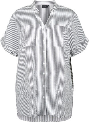 Stripete skjorte med brystlommer, White/Black Stripe, Packshot image number 0