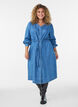 Denimkjole med V-hals og knytebelte, Bl&aring;, Model image number 1