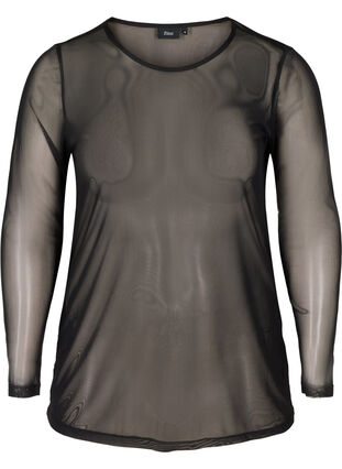 Tettsittende bluse i mesh, Black, Packshot image number 0