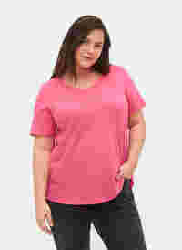 Ensfarget basis T-skjorte i bomull, Hot Pink, Model