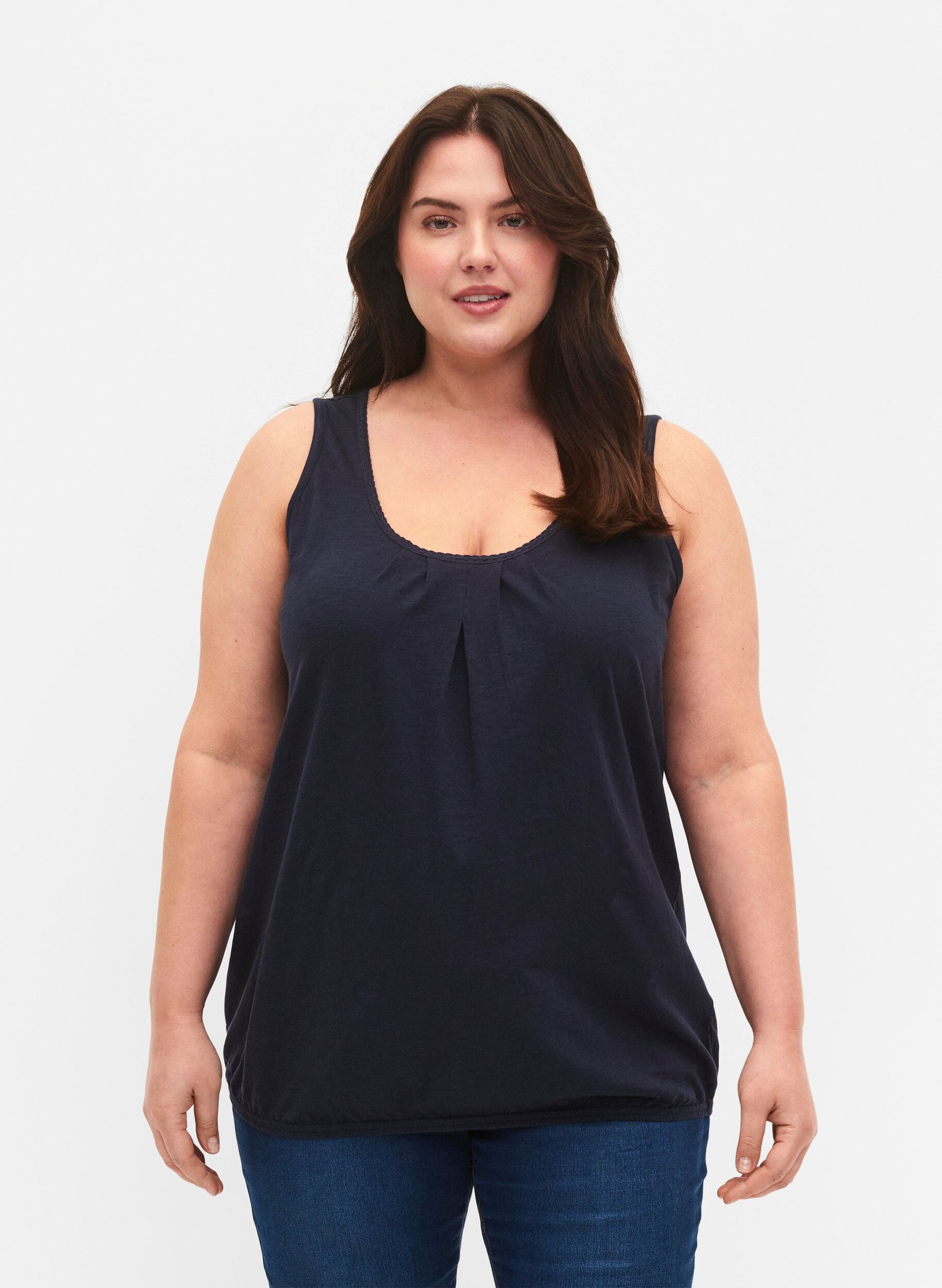 Zizzi Bomullstopp med blondekant, Navy Blazer, Model image number 0