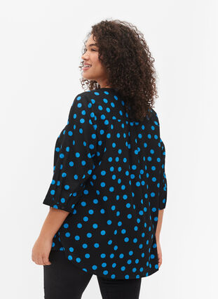 Bluse med print og 3/4 ermer, Black Blue Dot, Model image number 1
