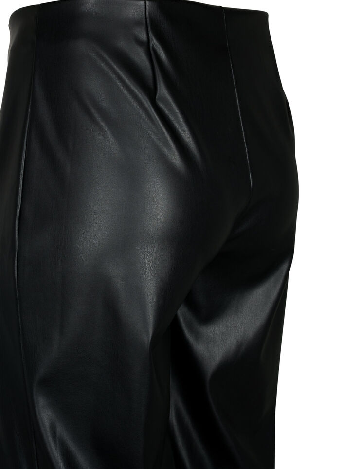 Imitert skinnbukse med brede ben, Black, Packshot image number 3