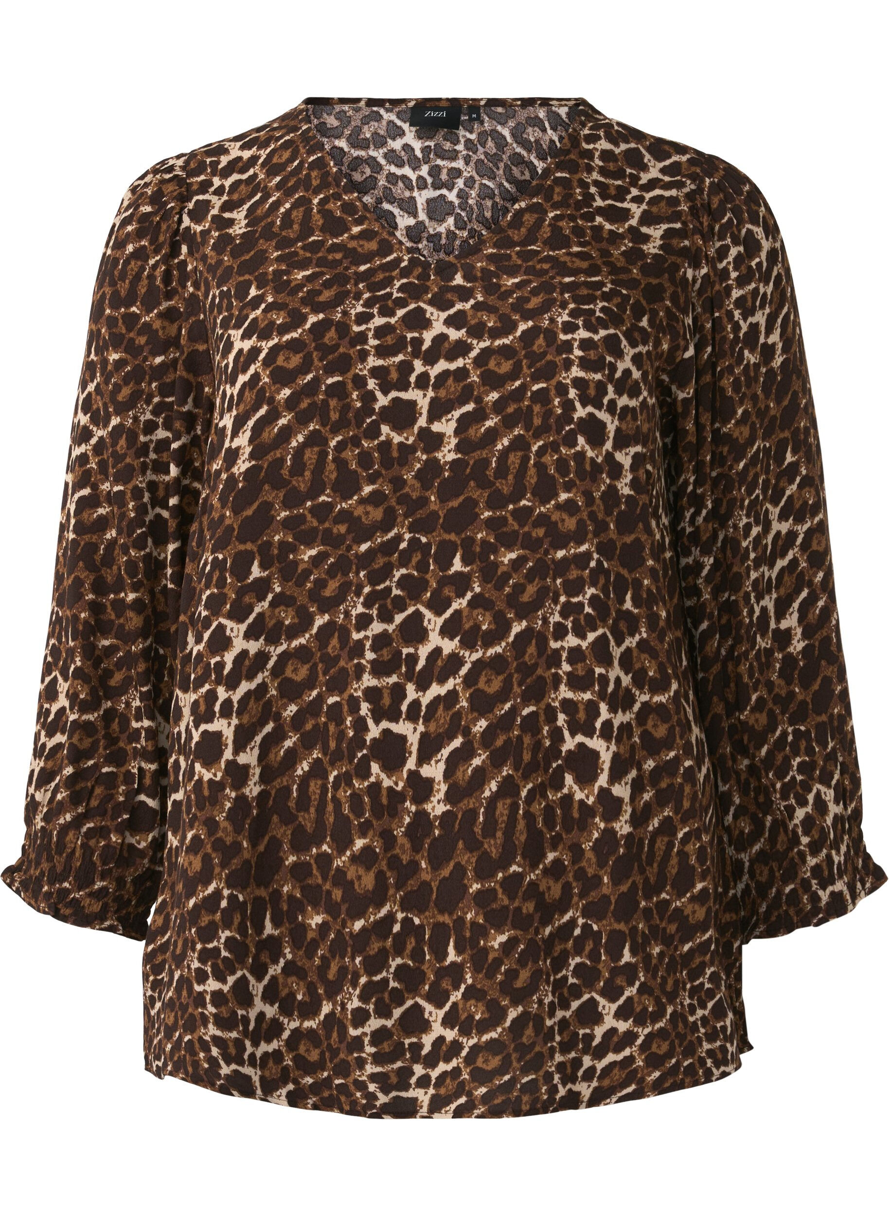 Zizzi Bluse med leopardm&oslash;nster og 3/4-ermer, Leo AOP, Packshot image number 0