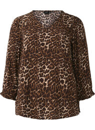 Bluse med leopardmønster og 3/4-ermer, Leo AOP