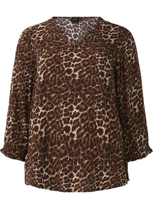 Zizzi Bluse med leopardmønster og 3/4-ermer, Leo AOP, Packshot image number 0