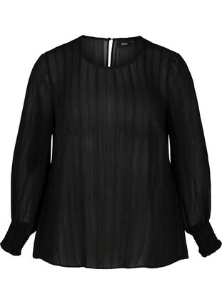 Langermet bluse med smock, Black, Packshot image number 0