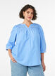 Bluse med smock og 3/4 ermer, Bl&aring;, Model image number 0