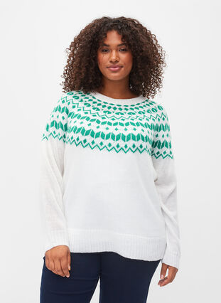 Strikkegenser med jacquardmønster, Jolly Green Comb, Model image number 0
