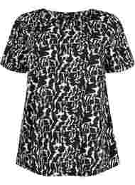 FLASH - Bluse med korte ermer og mønster, Black White AOP