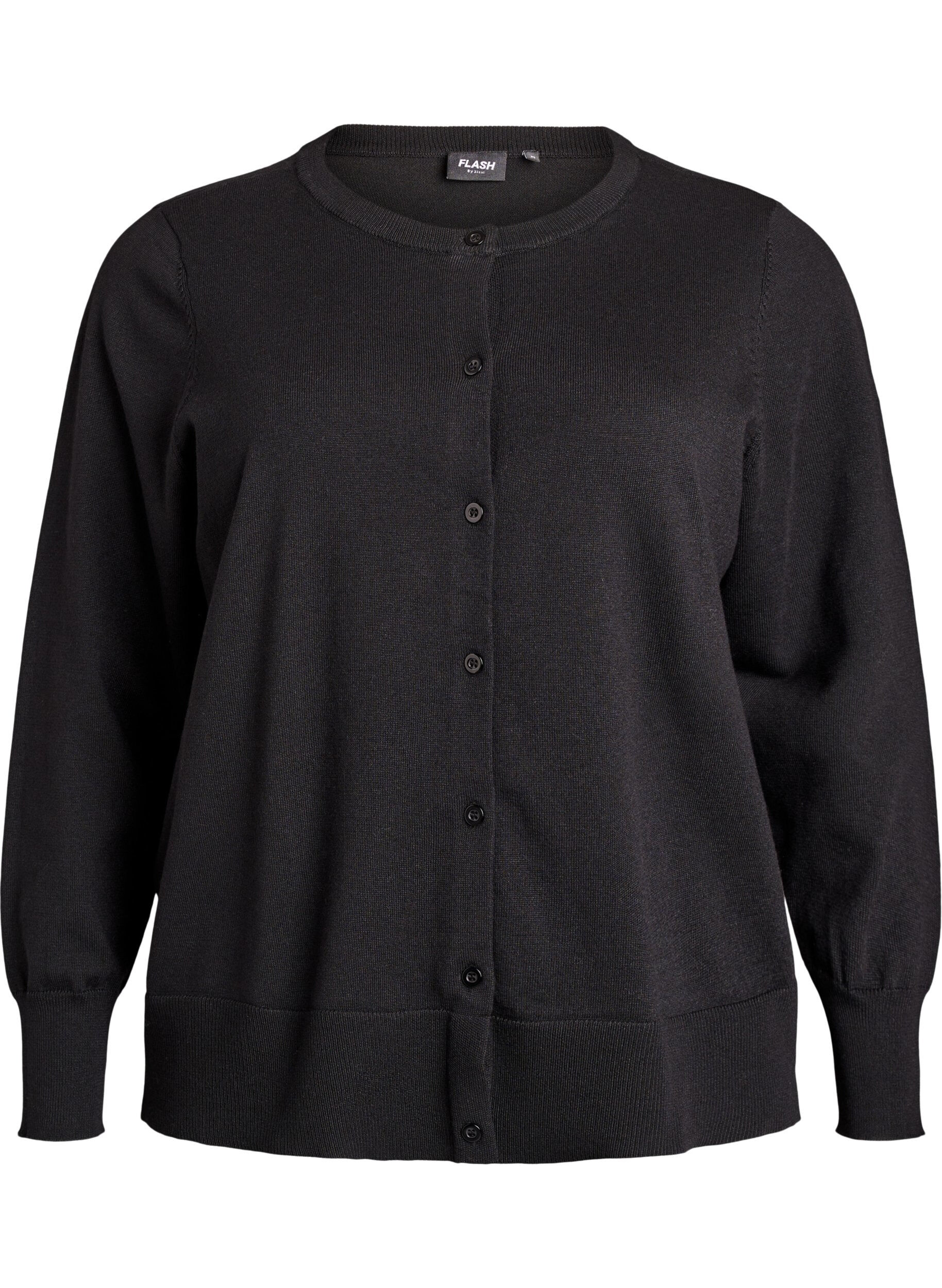 ZizziFinstrikket cardigan med rund hals, Svart, Packshot image number 0