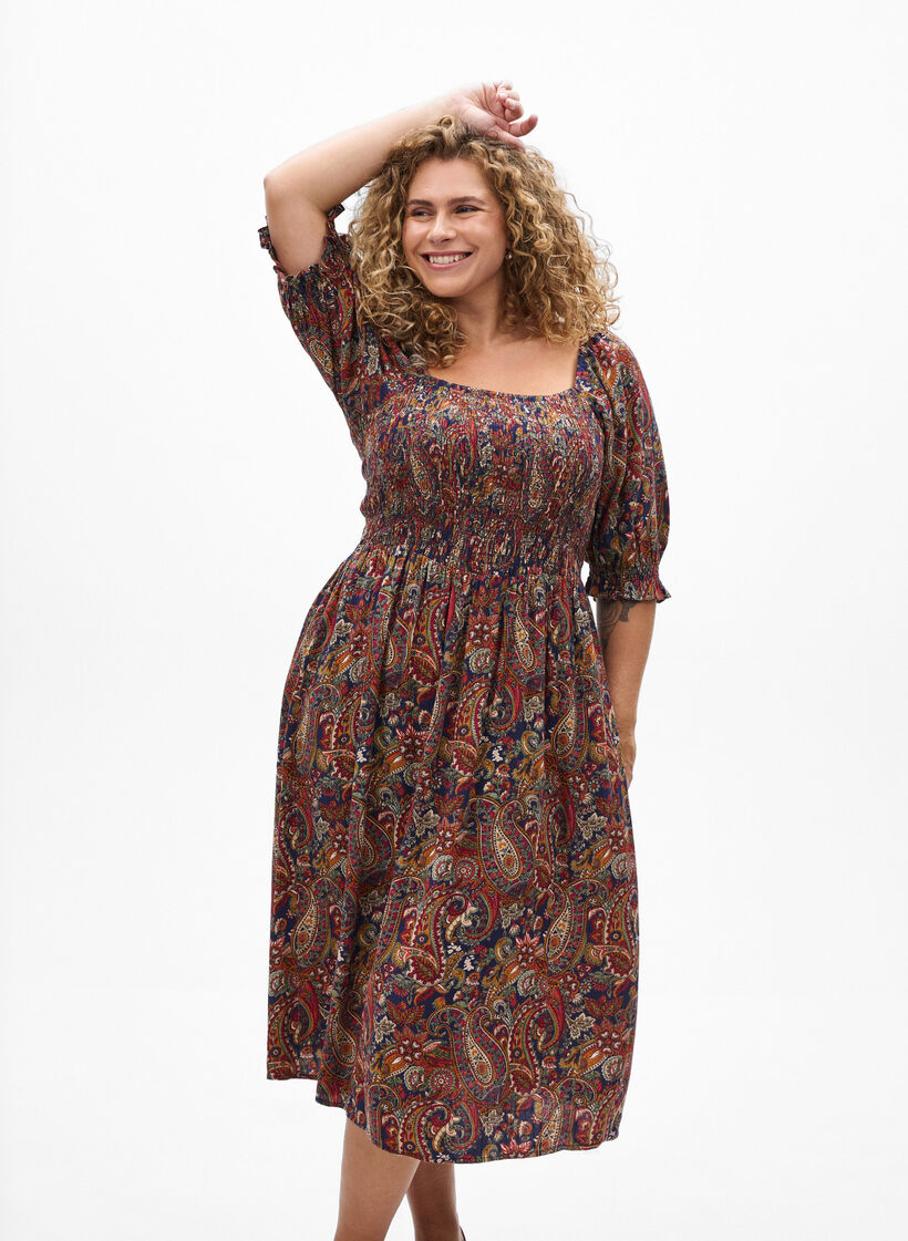 Sommerkjole i viskose med paisley-trykk, Bl&aring;, Model image number 0