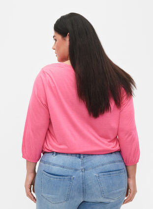Ensfarget bluse med 3/4-ermer, Hot Pink Mel., Model image number 1