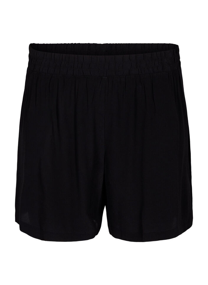 Shorts med løs passform i viskose, Black, Packshot image number 0