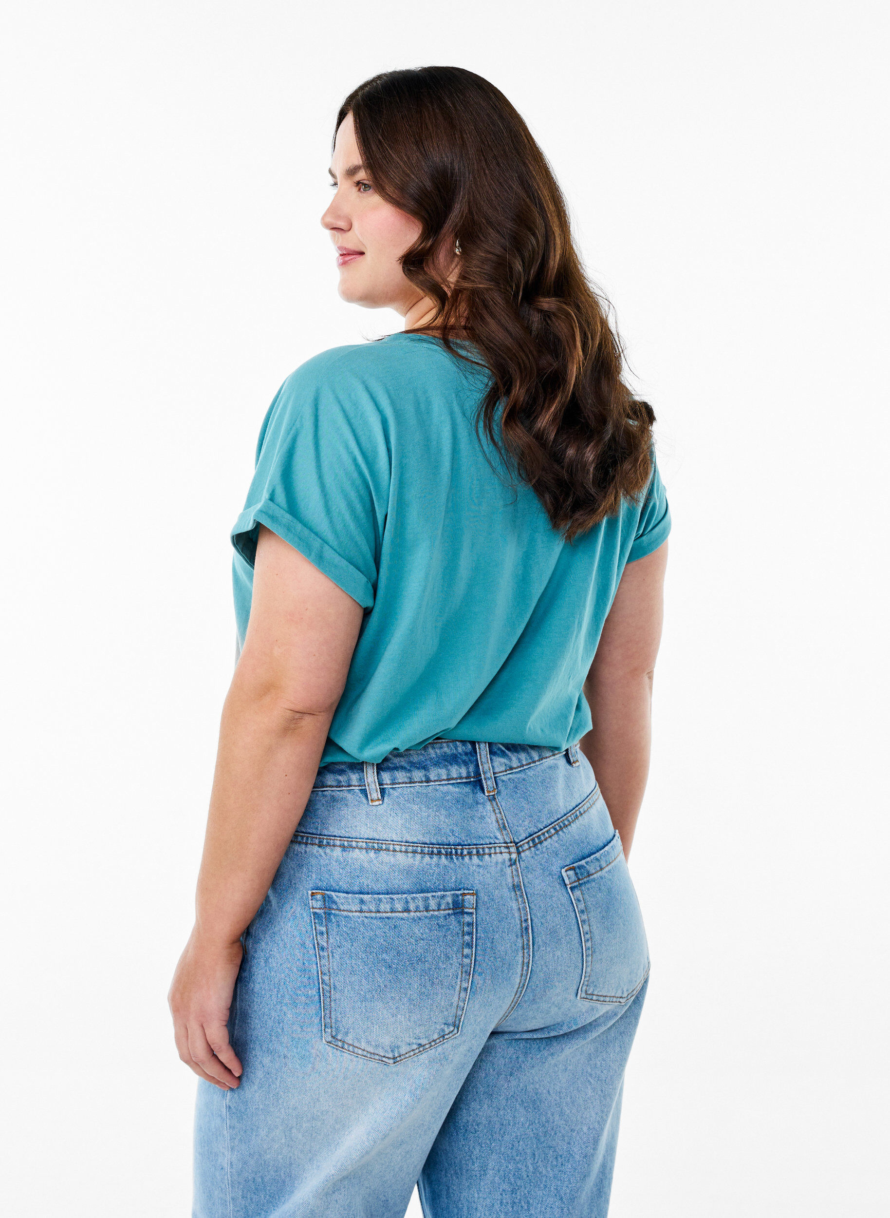 Zizzi Kortermet t-skjorte i bomullsblanding, Bl&aring;, Model image number 2