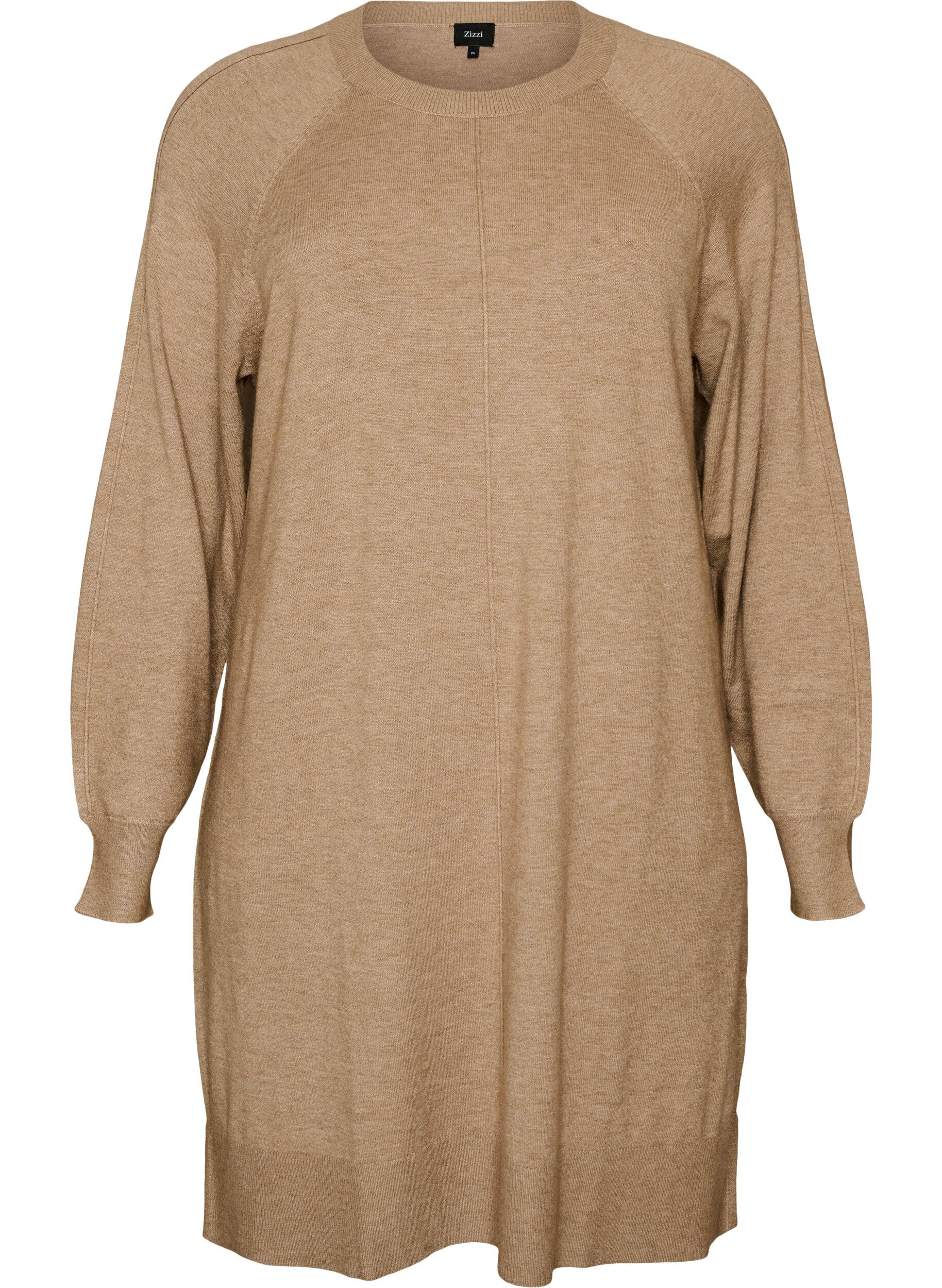 ZizziKort strikkekjole med raglanermer og en midts&oslash;m, Beige, Packshot image number 0