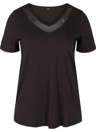 T-skjorte med V-hals og mesh, Black, Packshot image number 0