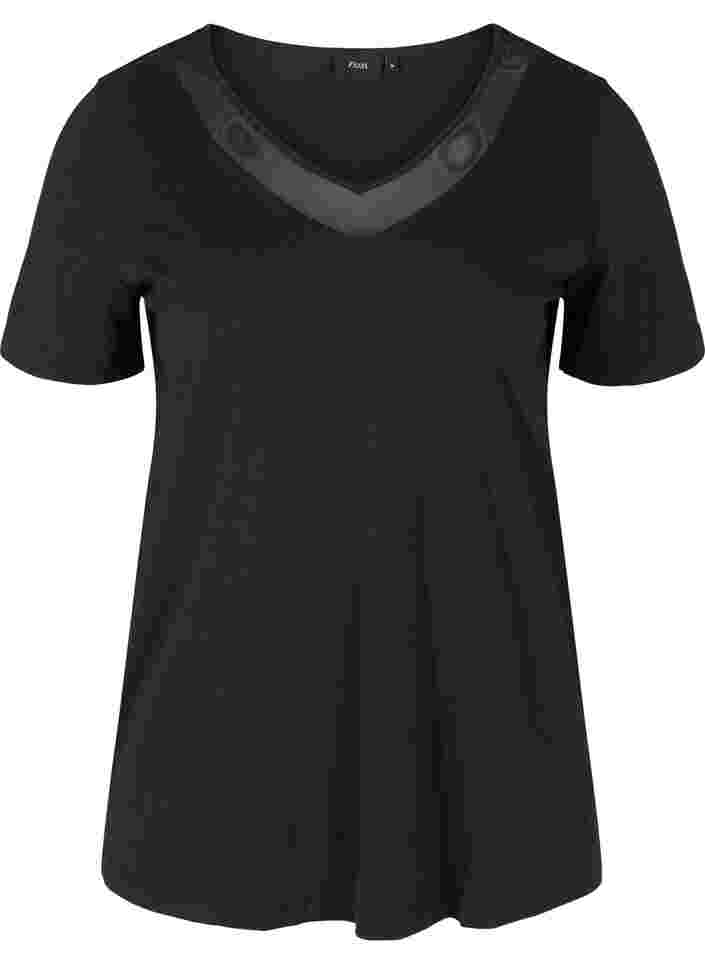 T-skjorte med V-hals og mesh, Black, Packshot image number 0