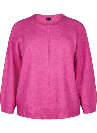 Zizzi Strikket bluse med rund hals og midtsøm, Fuchsia Red Mel., Packshot image number 0