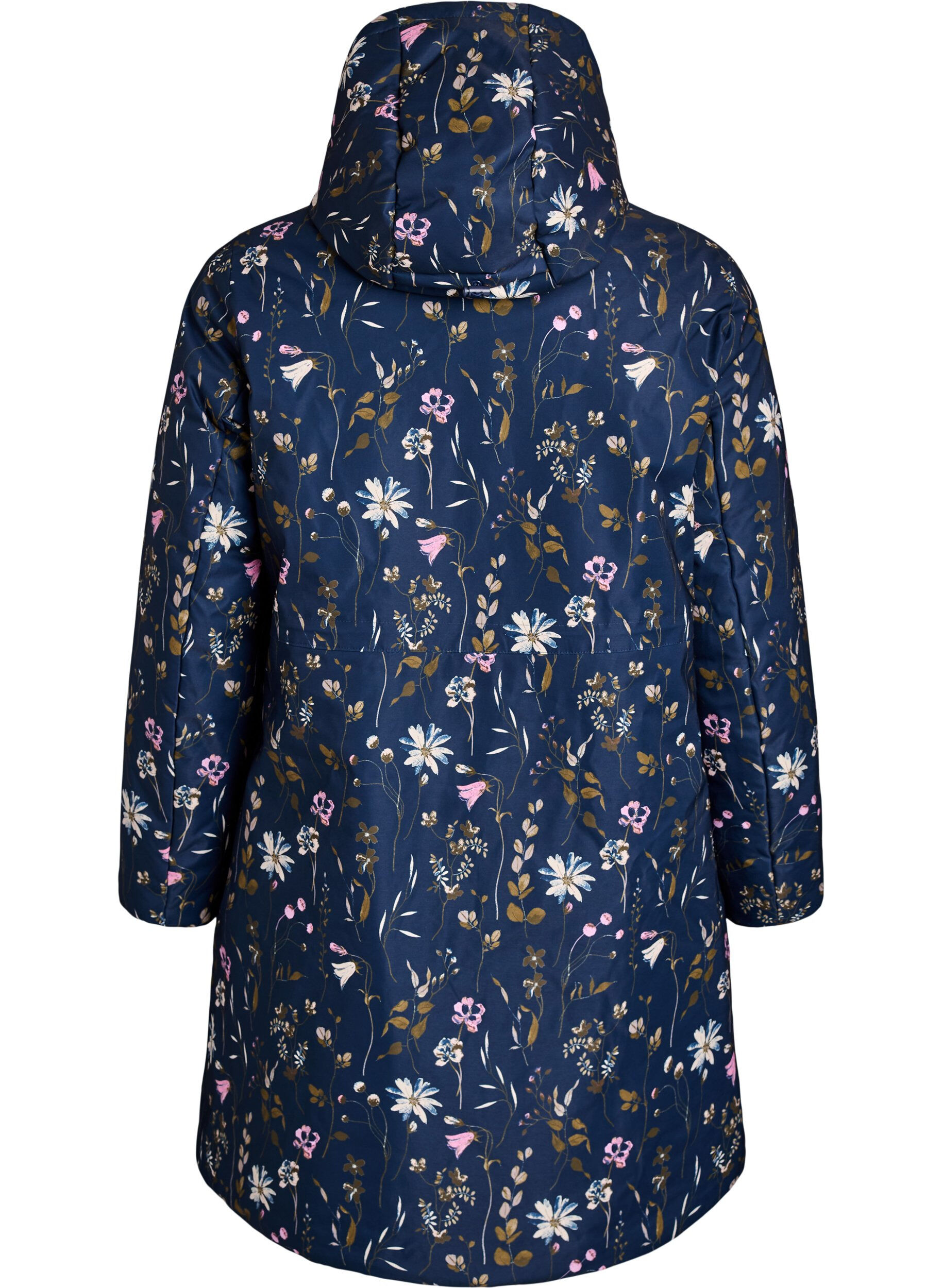 ZizziPolstret vinterjakke med blomstertrykk, Bl&aring;, Packshot image number 1