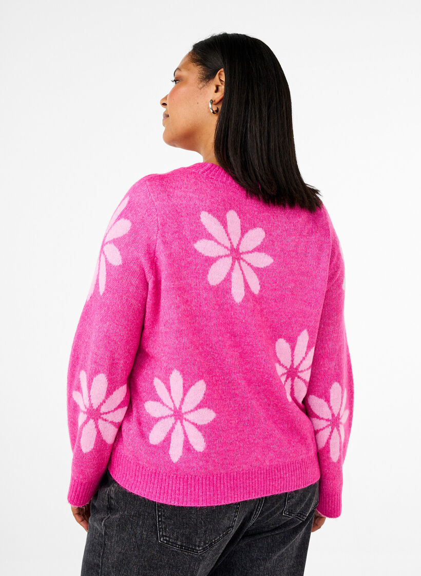Strikket bluse med blomster, Raspberry Rose Comb, Model image number 1