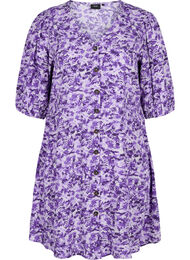 Kjole med knapper og 3/4-ermer, Purple AOP