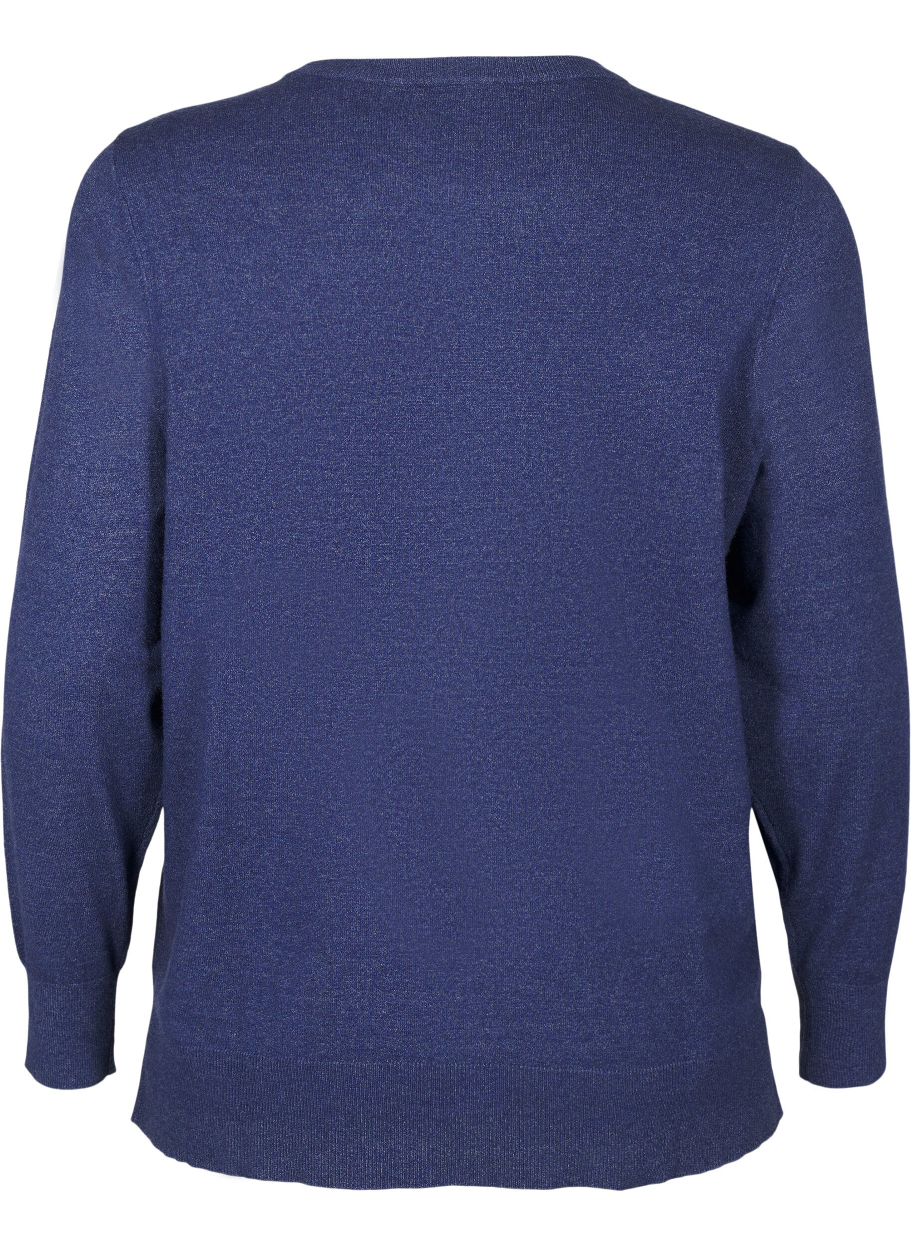 ZizziLangermet strikket bluse med splitt, Bl&aring;, Packshot image number 1