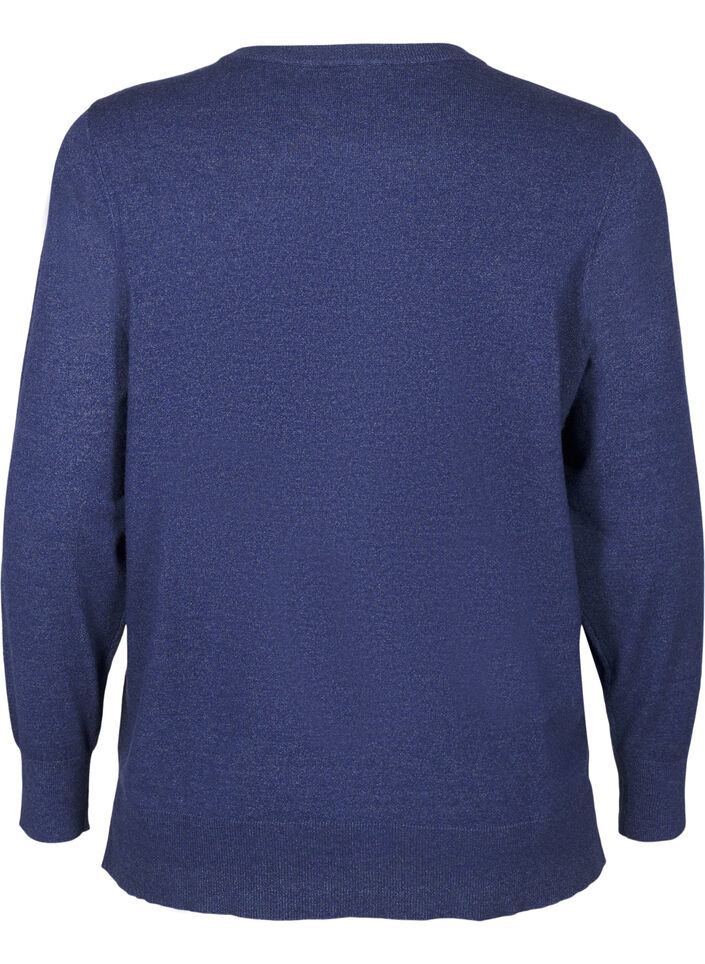 Langermet strikket bluse med splitt, Blå, Packshot image number 1