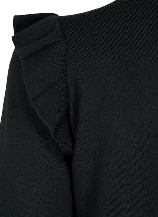 Strikket cardigan med volanger og lommer, Black, Packshot image number 3