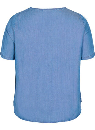 Kortermet bluse i lyocell (TENCEL™), Blue denim, Packshot image number 1